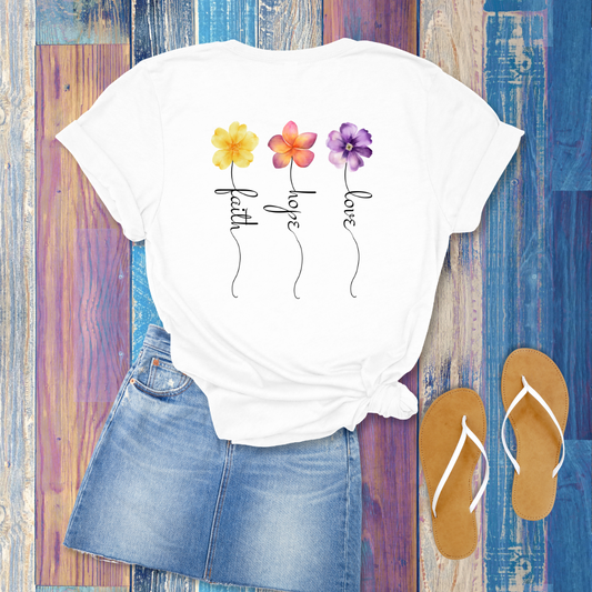 Faith, Hope, Love Floral T-Shirt | 1 Corinthians 13:13