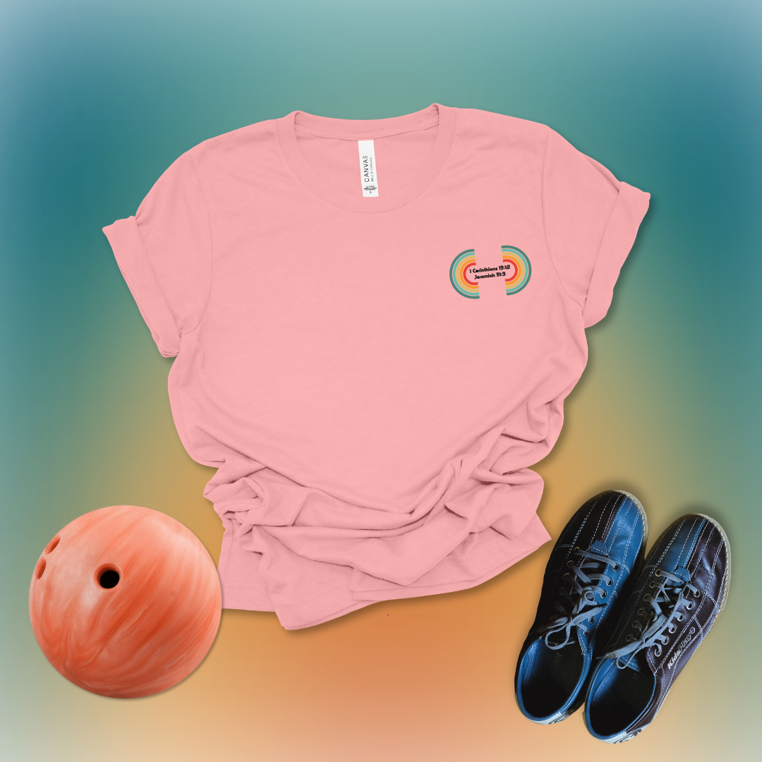 Fully Known, Fully Loved Retro Rainbow T-Shirt Black | 1 Corinthians 13:12 + Jeremiah 31:3