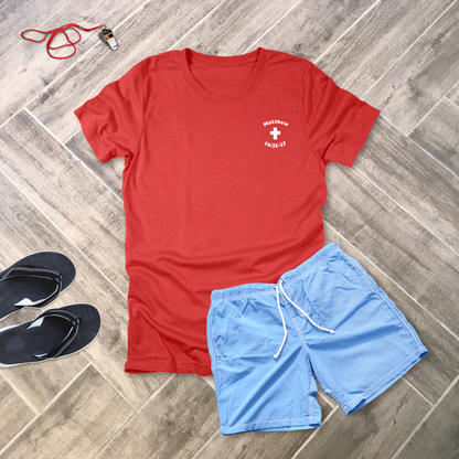 My Lifeguard Walks on Water – Red Lifeguard-Style T-Shirt | Matthew 14:25–27