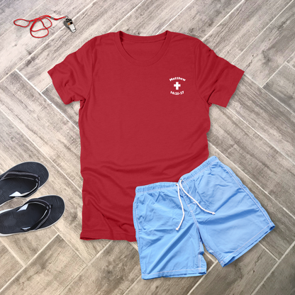 My Lifeguard Walks on Water – Red Lifeguard-Style T-Shirt | Matthew 14:25–27