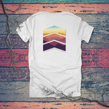 Lift Up Your Eyes Mountain Sunset T-Shirt | Isaiah 40:26