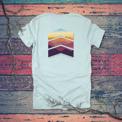 Lift Up Your Eyes Mountain Sunset T-Shirt | Isaiah 40:26