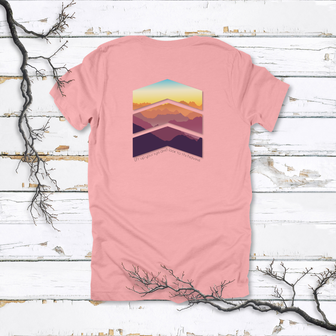 Lift Up Your Eyes Mountain Sunset T-Shirt | Isaiah 40:26