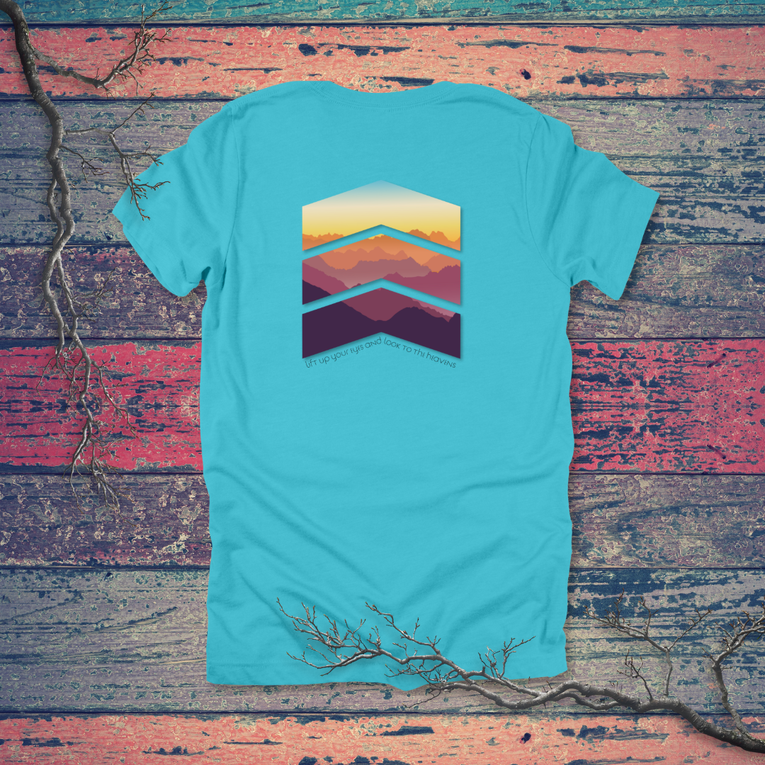 Lift Up Your Eyes Mountain Sunset T-Shirt | Isaiah 40:26